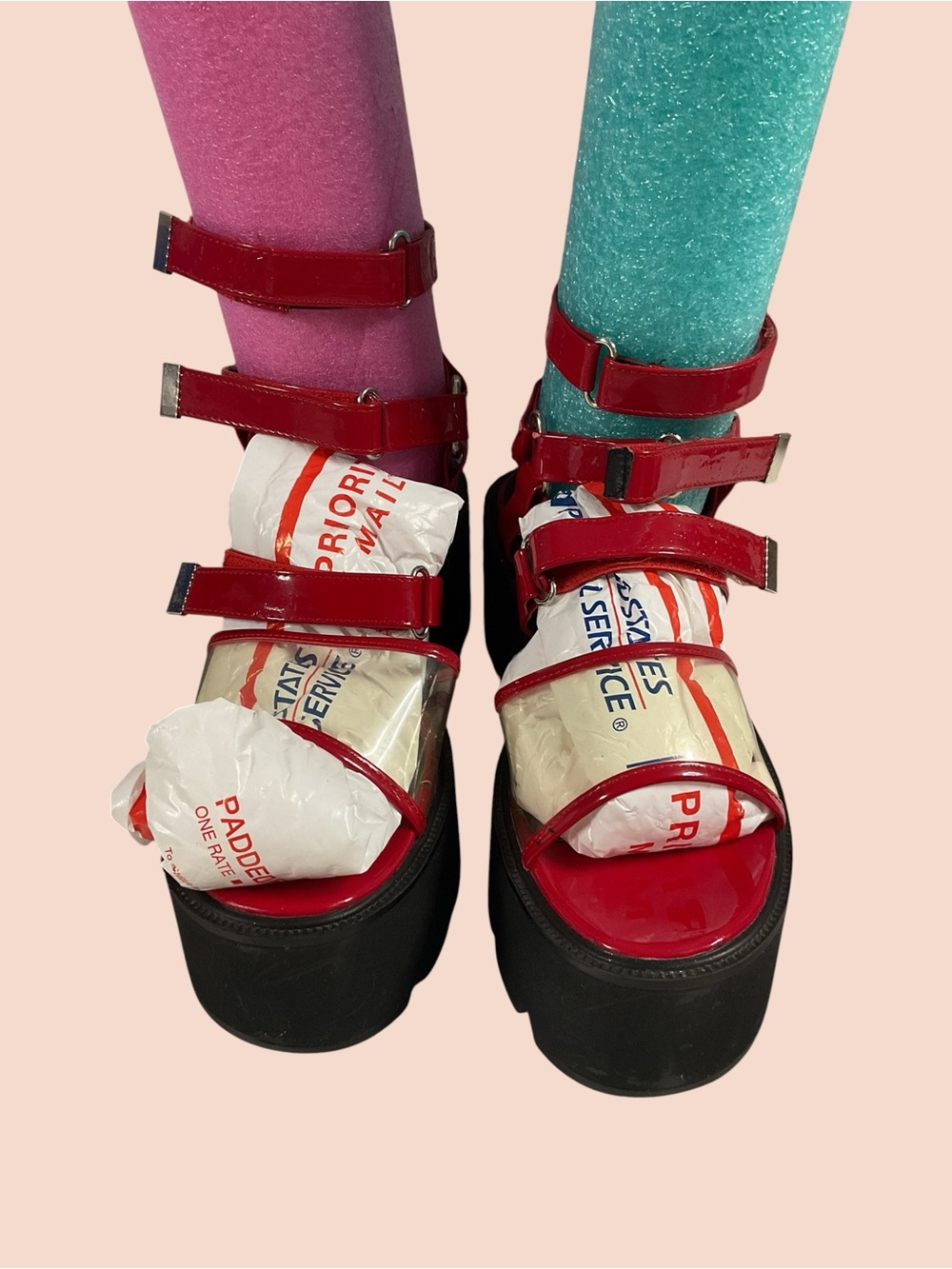 Lamoda Red Strappy Flat Platform Sandals Size 7